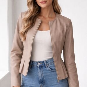 Elegant Tan Leather Jacket for Women
